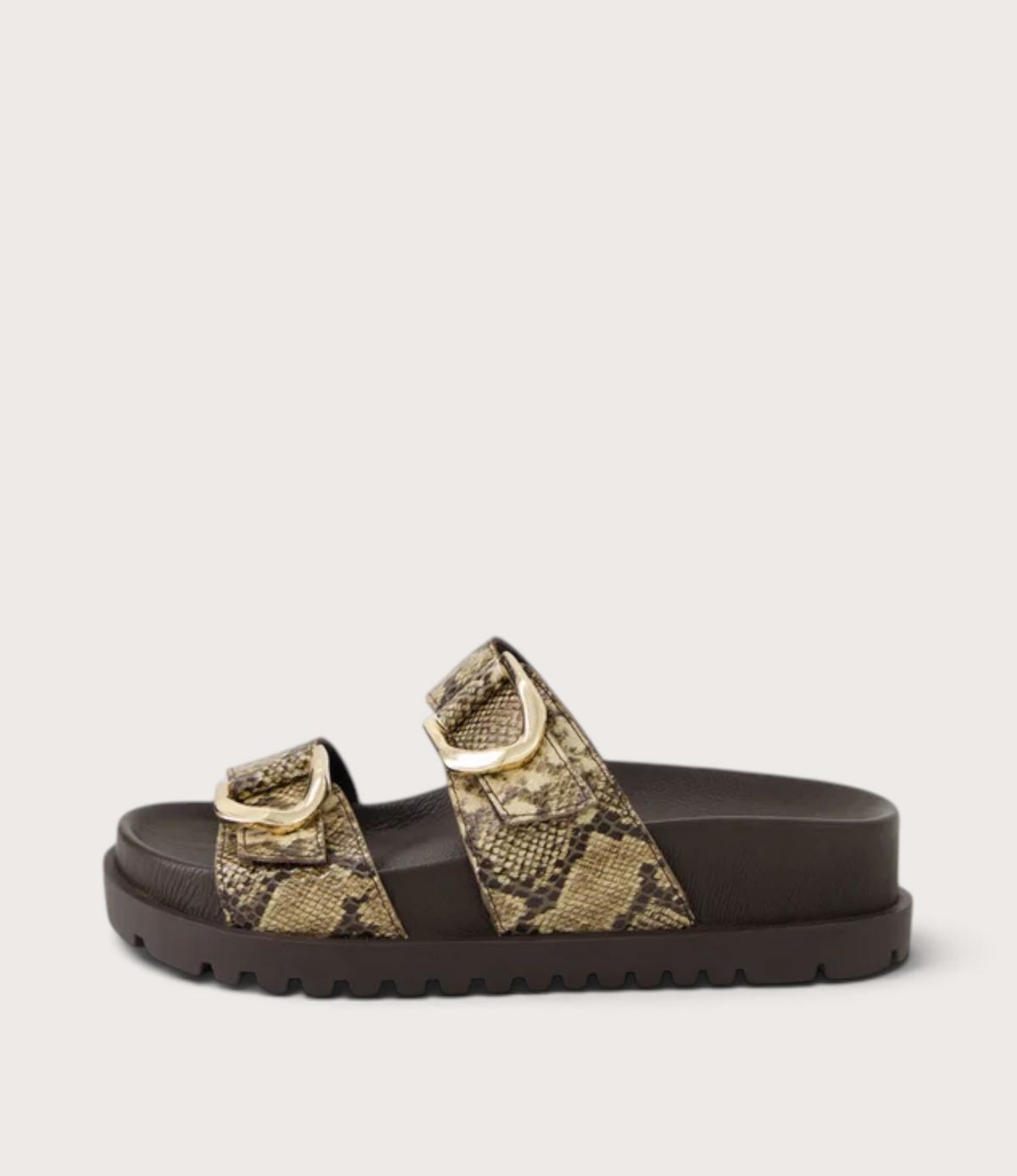 Ullana Choc/ Camel Snake Leather Slides