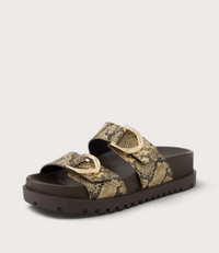 Ullana Choc/ Camel Snake Leather Slides