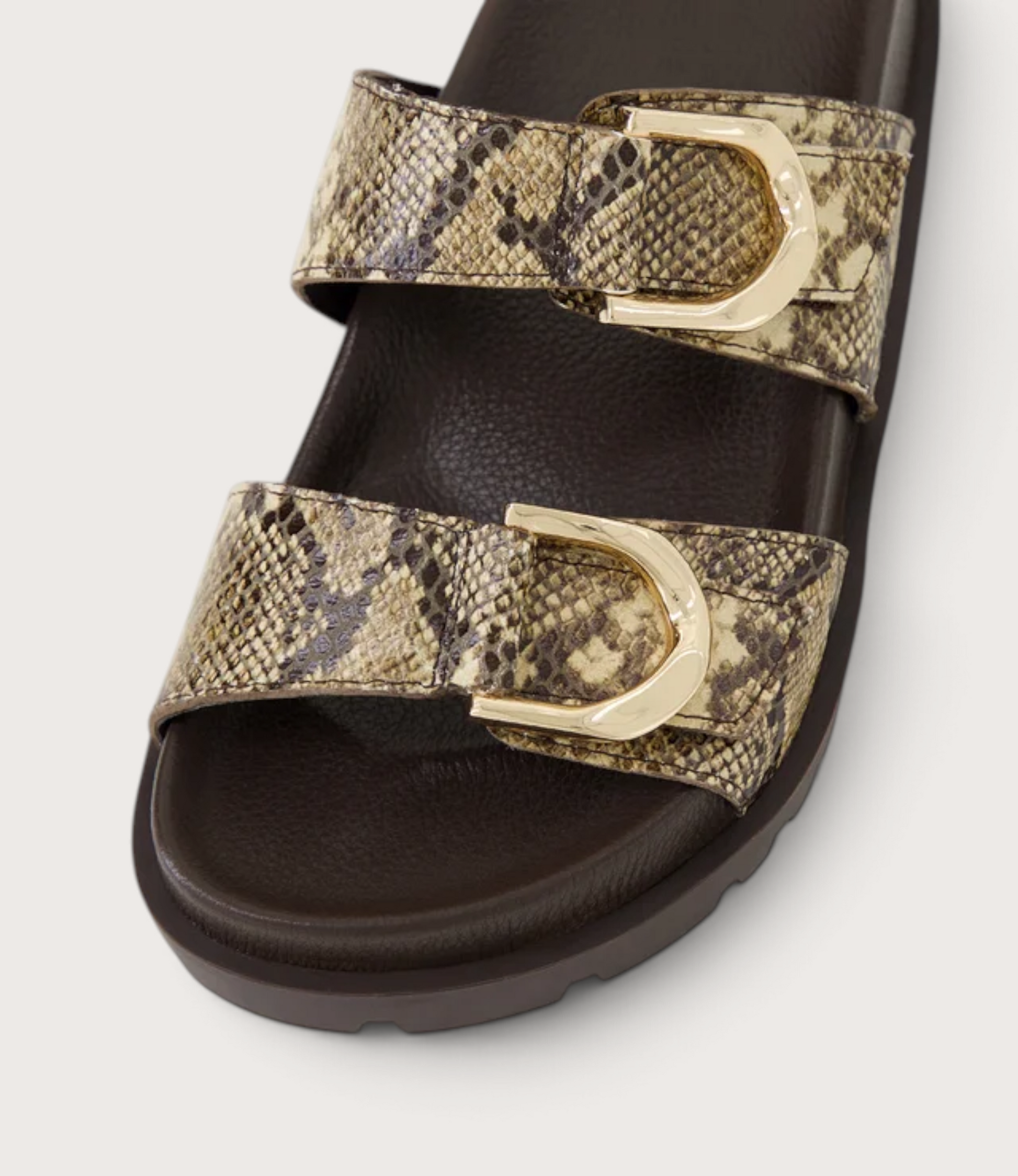 Ullana Choc/ Camel Snake Leather Slides
