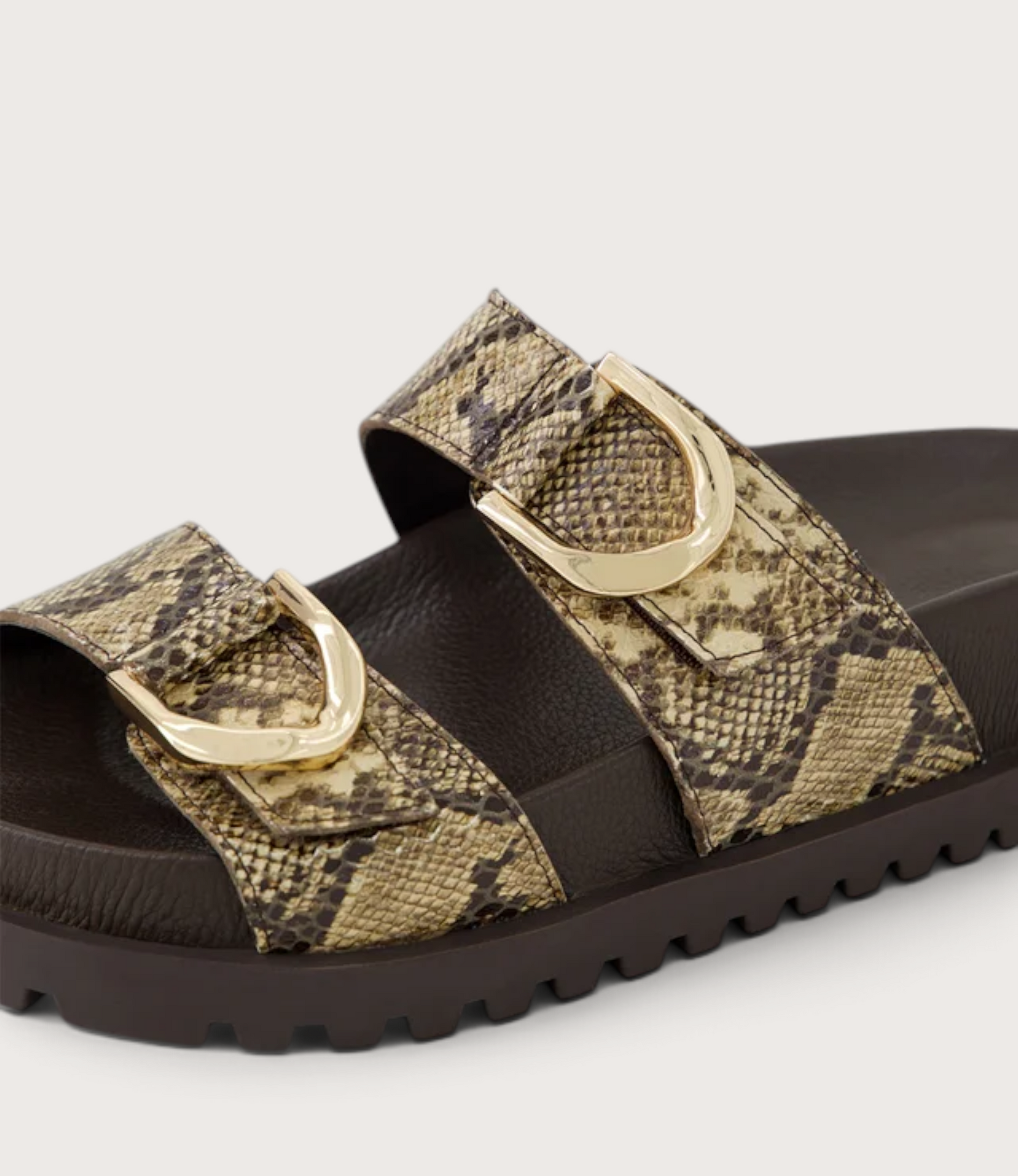 Ullana Choc/ Camel Snake Leather Slides