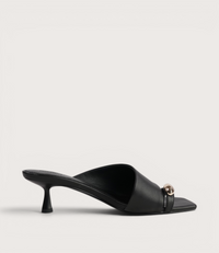 Tionee Black Leather Heels