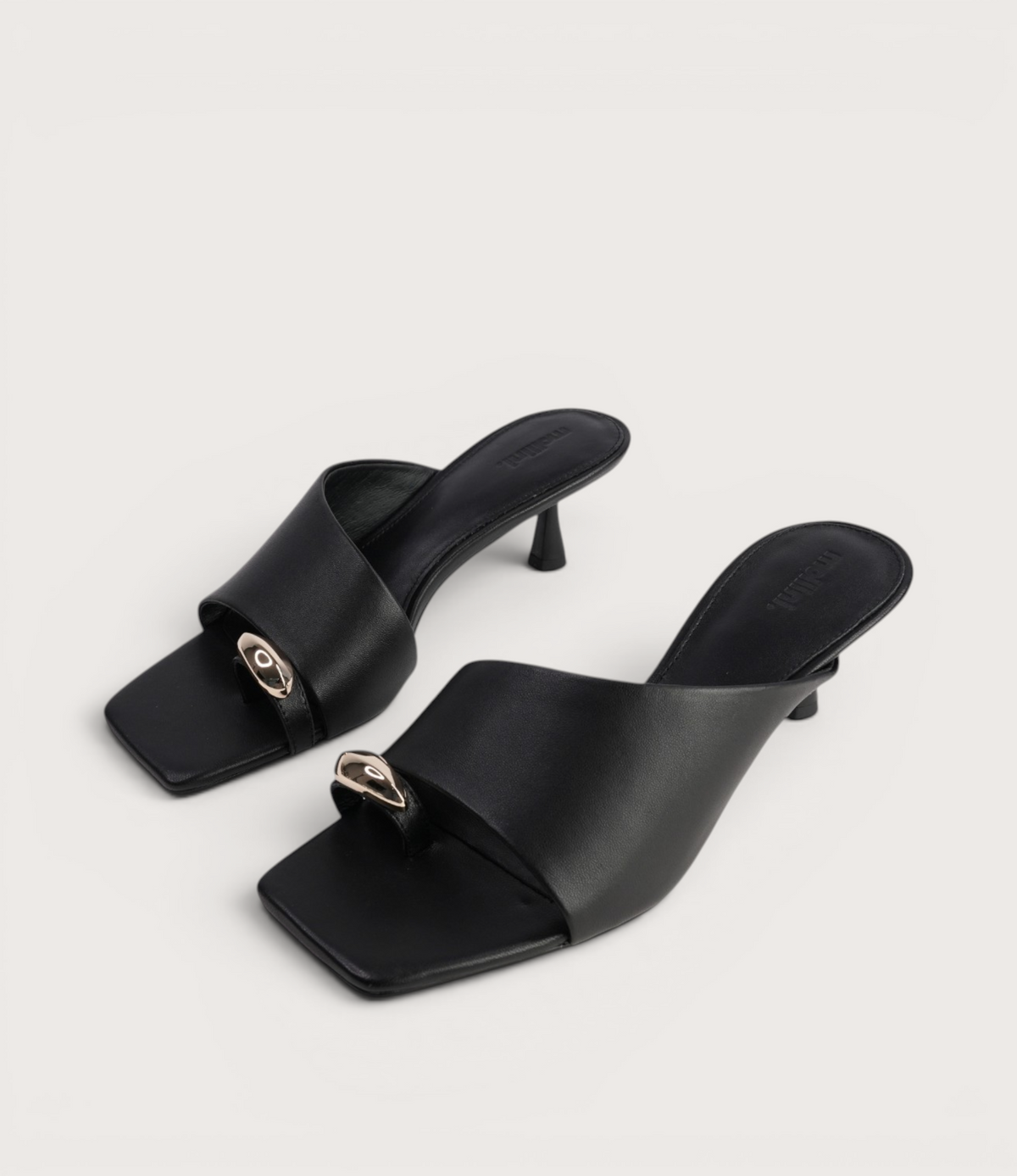 Tionee Black Leather Heels