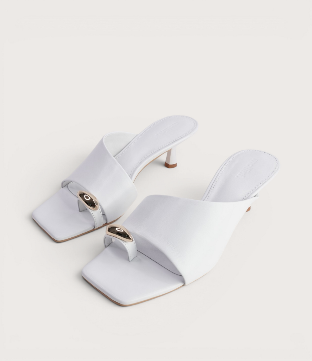 Tionee White Leather Heels