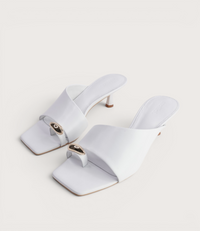 Tionee White Leather Heels