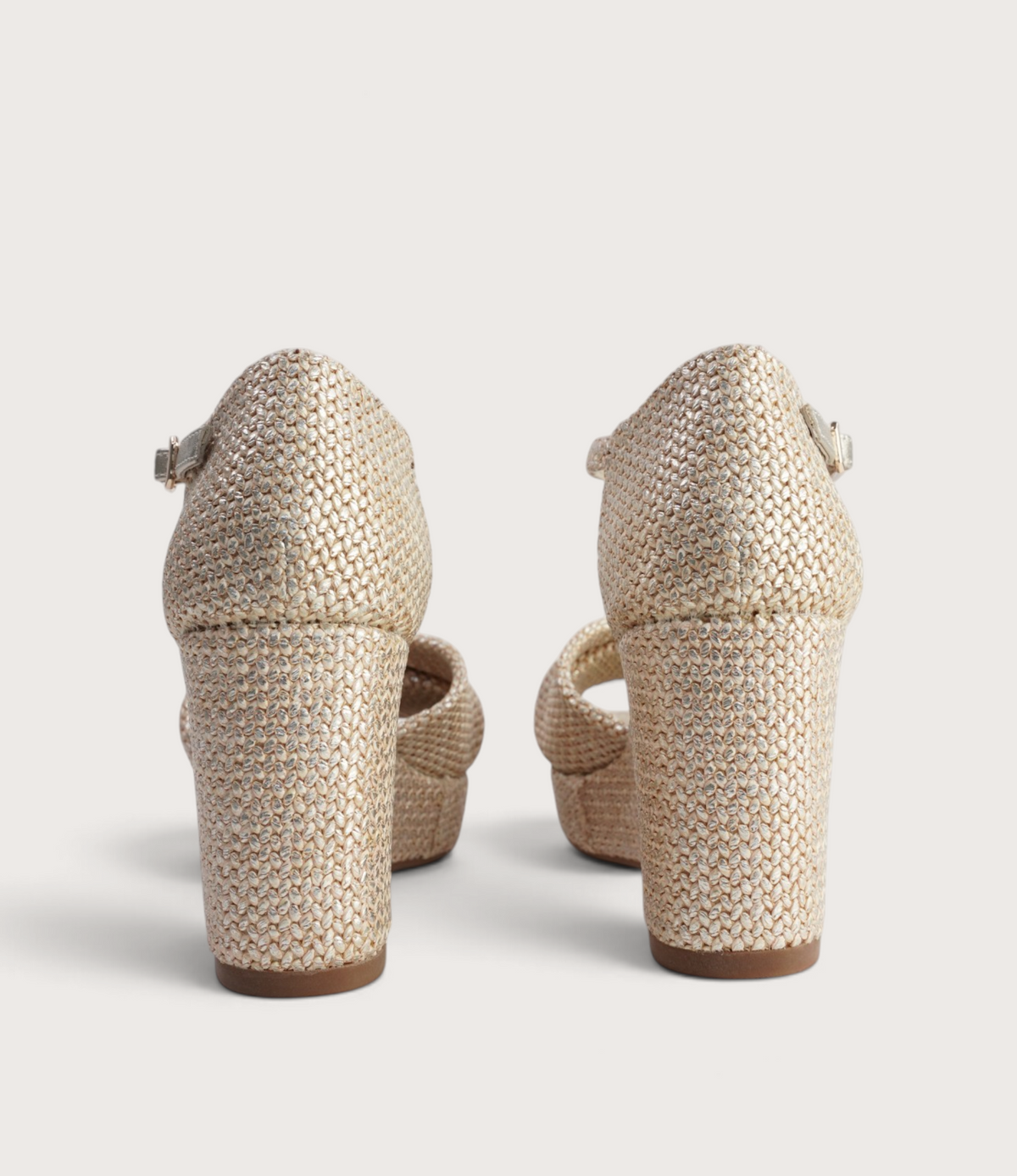 Cotton Latte Metallic Raffia Wedges