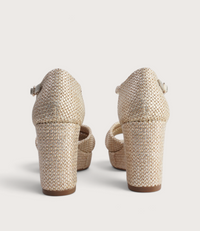 Cotton Latte Metallic Raffia Wedges