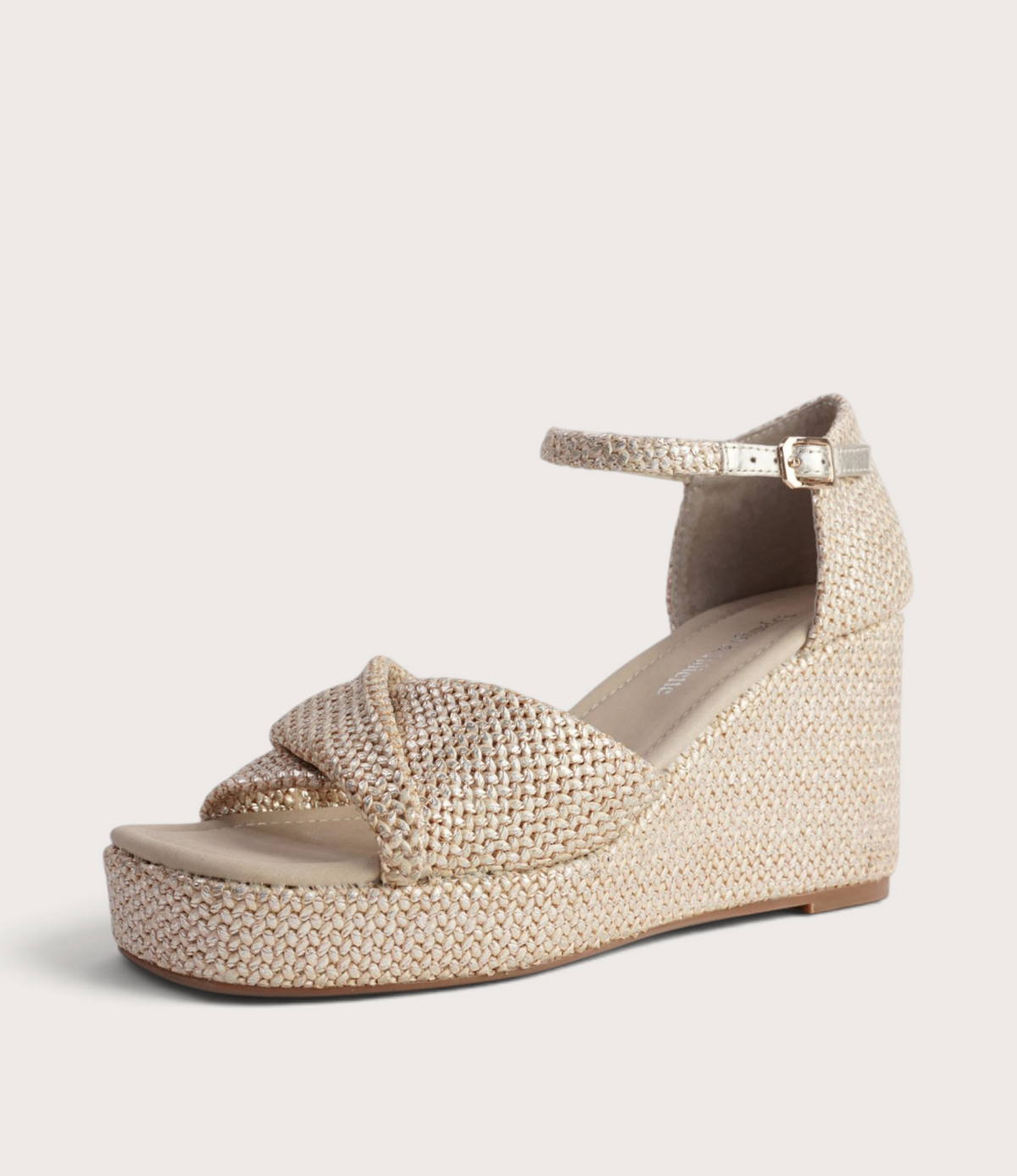 Cotton Latte Metallic Raffia Wedges