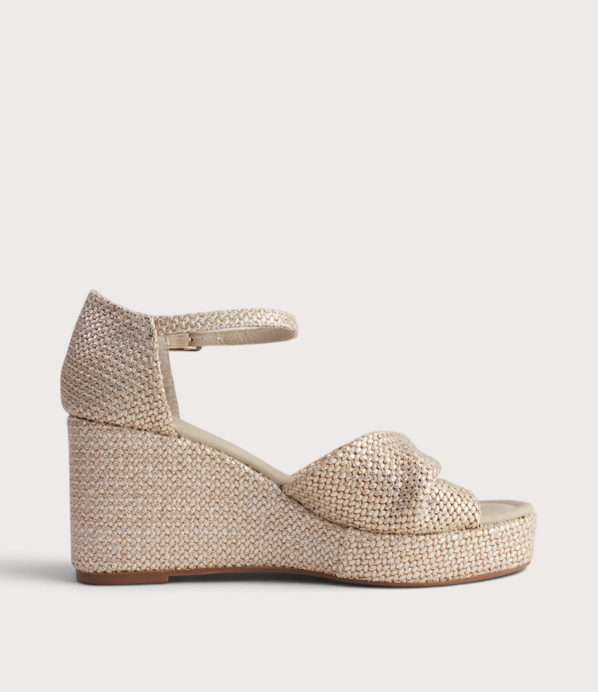 Cotton Latte Metallic Raffia Wedges