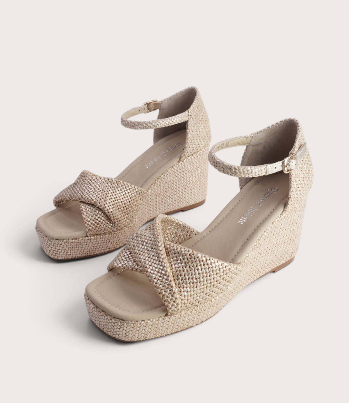 Cotton Latte Metallic Raffia Wedges
