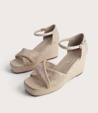 Cotton Latte Metallic Raffia Wedges