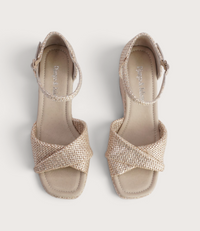 Cotton Latte Metallic Raffia Wedges