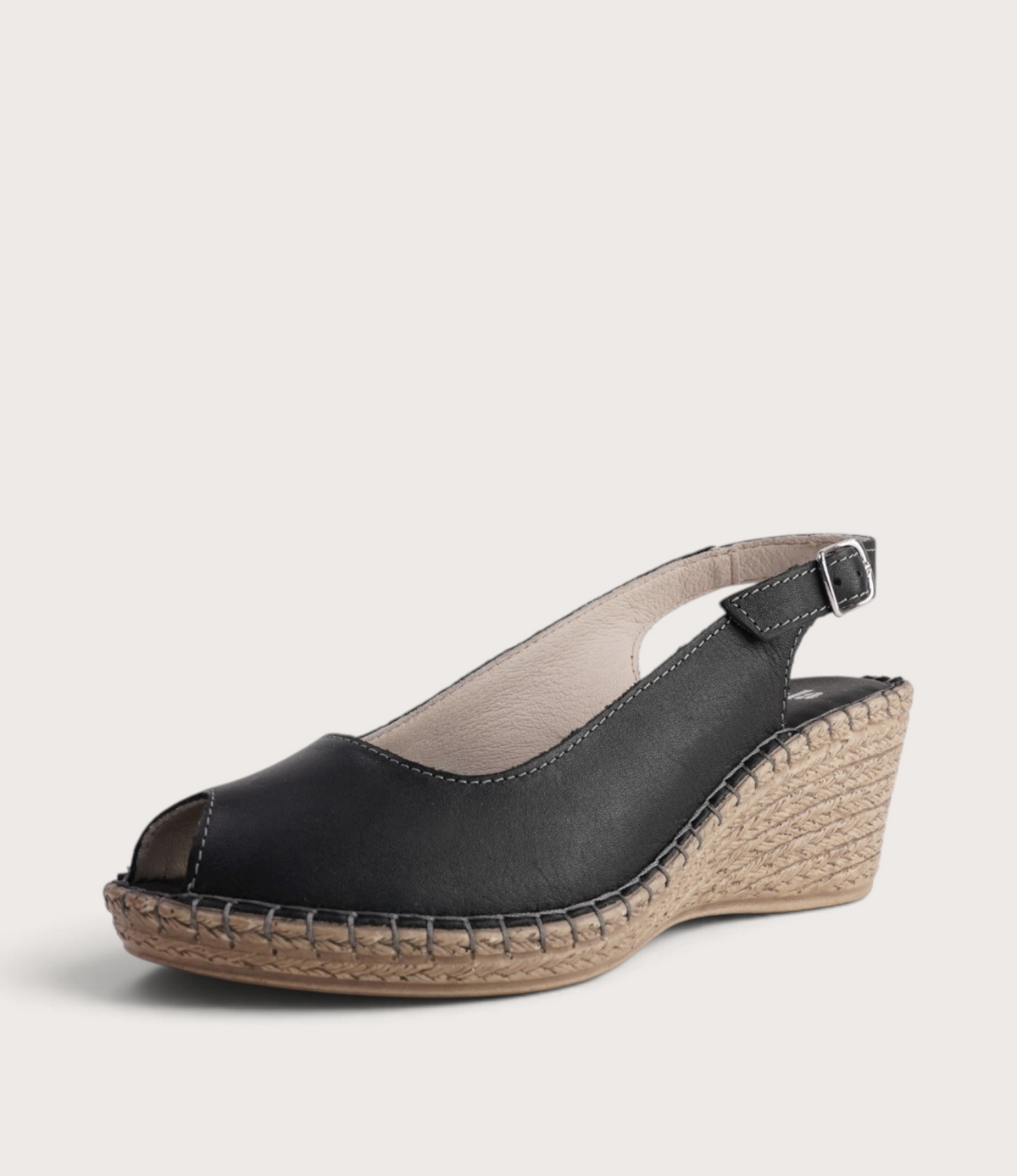 Verese Nero Leather Espadrille Wedges - SALA | Shouz