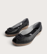 Erma Nero Leather Espadrille Wedges