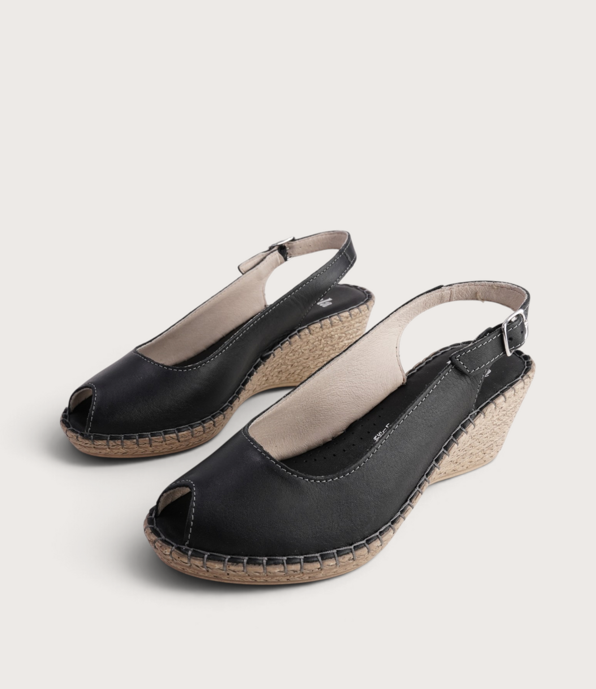 Verese Nero Leather Espadrille Wedges