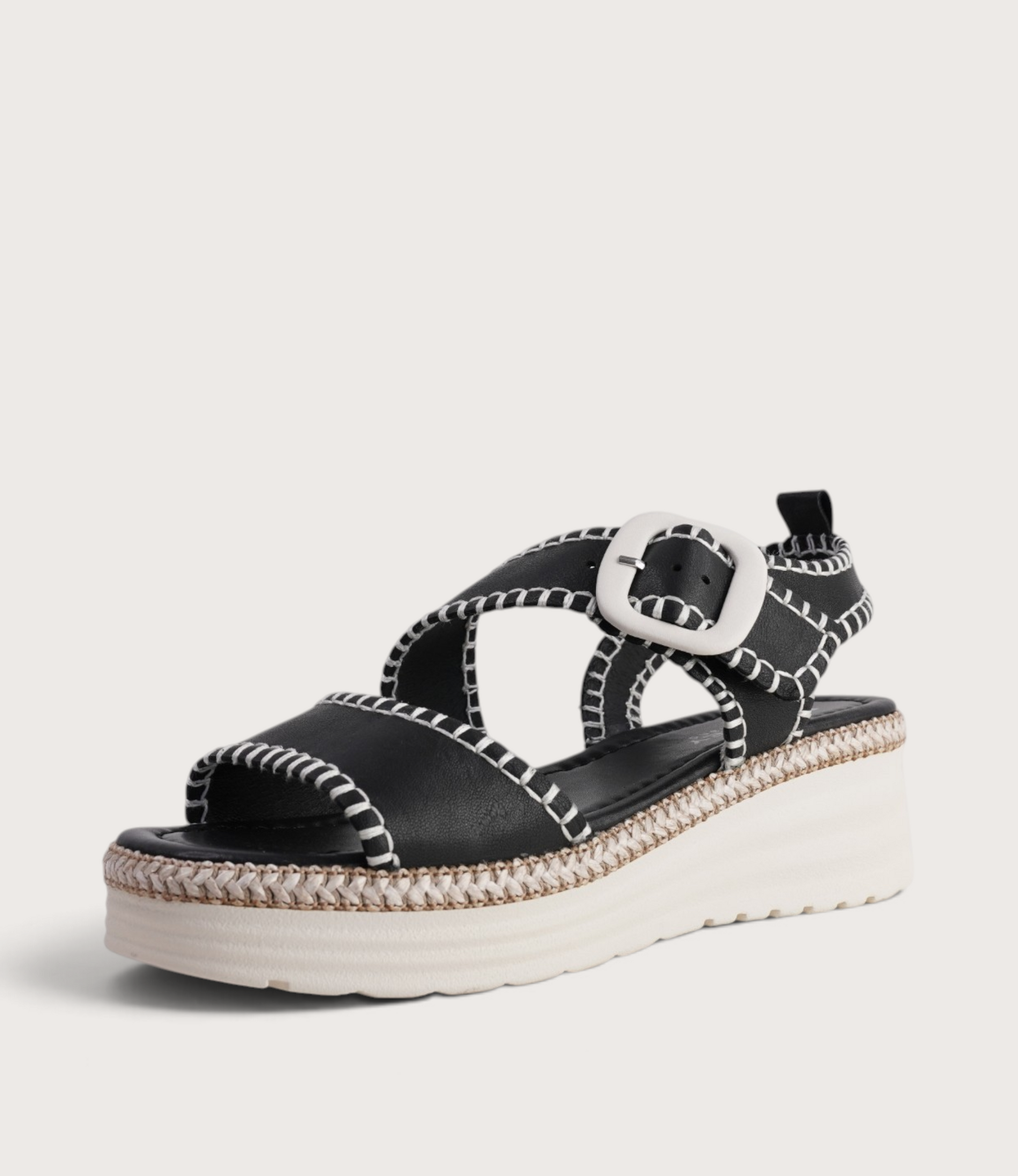 Paylin Black/ Bone Stitching/ Natural Welt Sandals