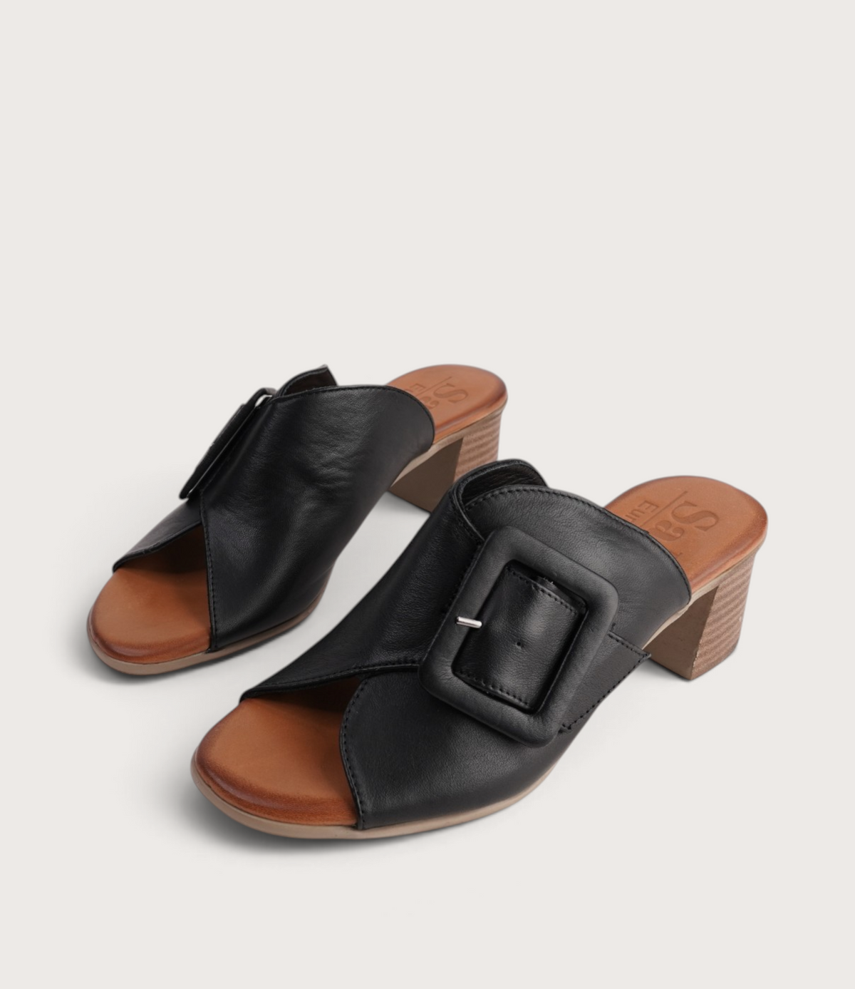 San Angel Black Leather Heels