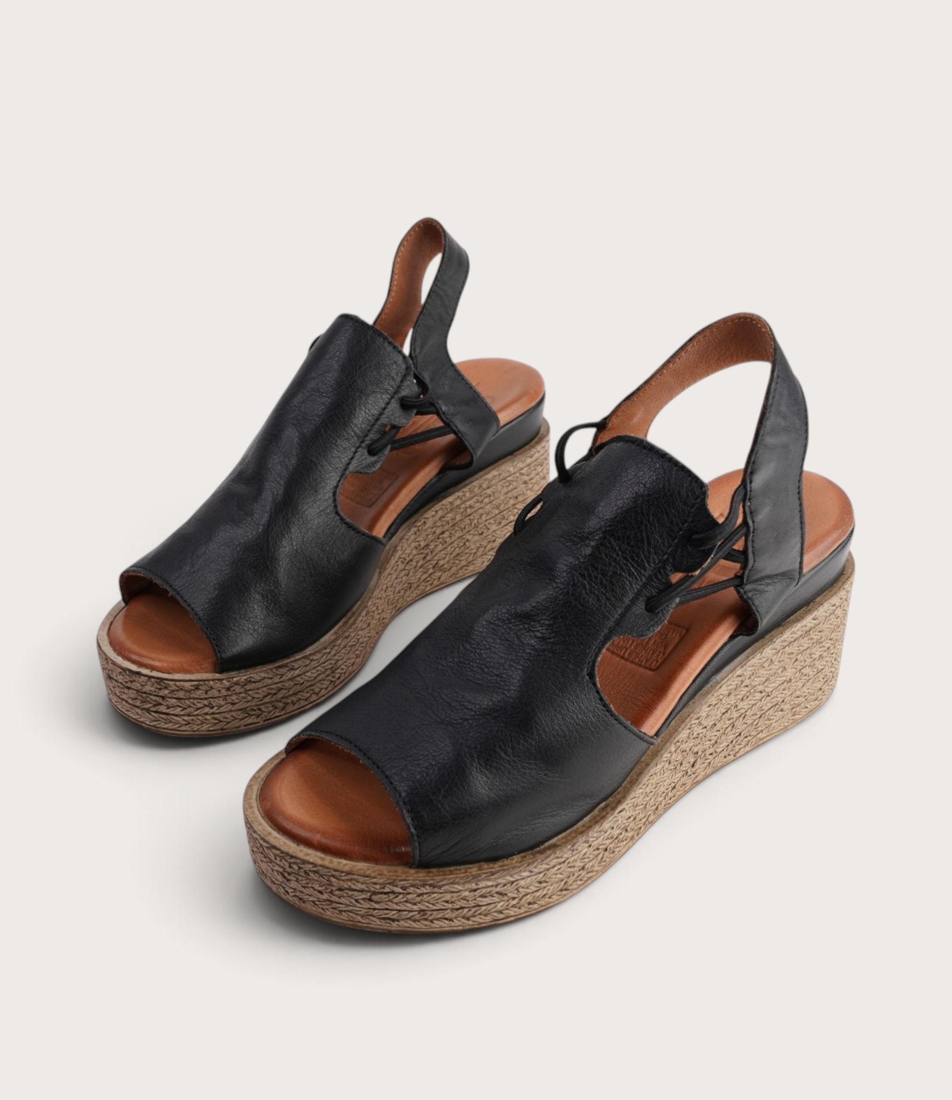 Los Patios Black Leather Wedges