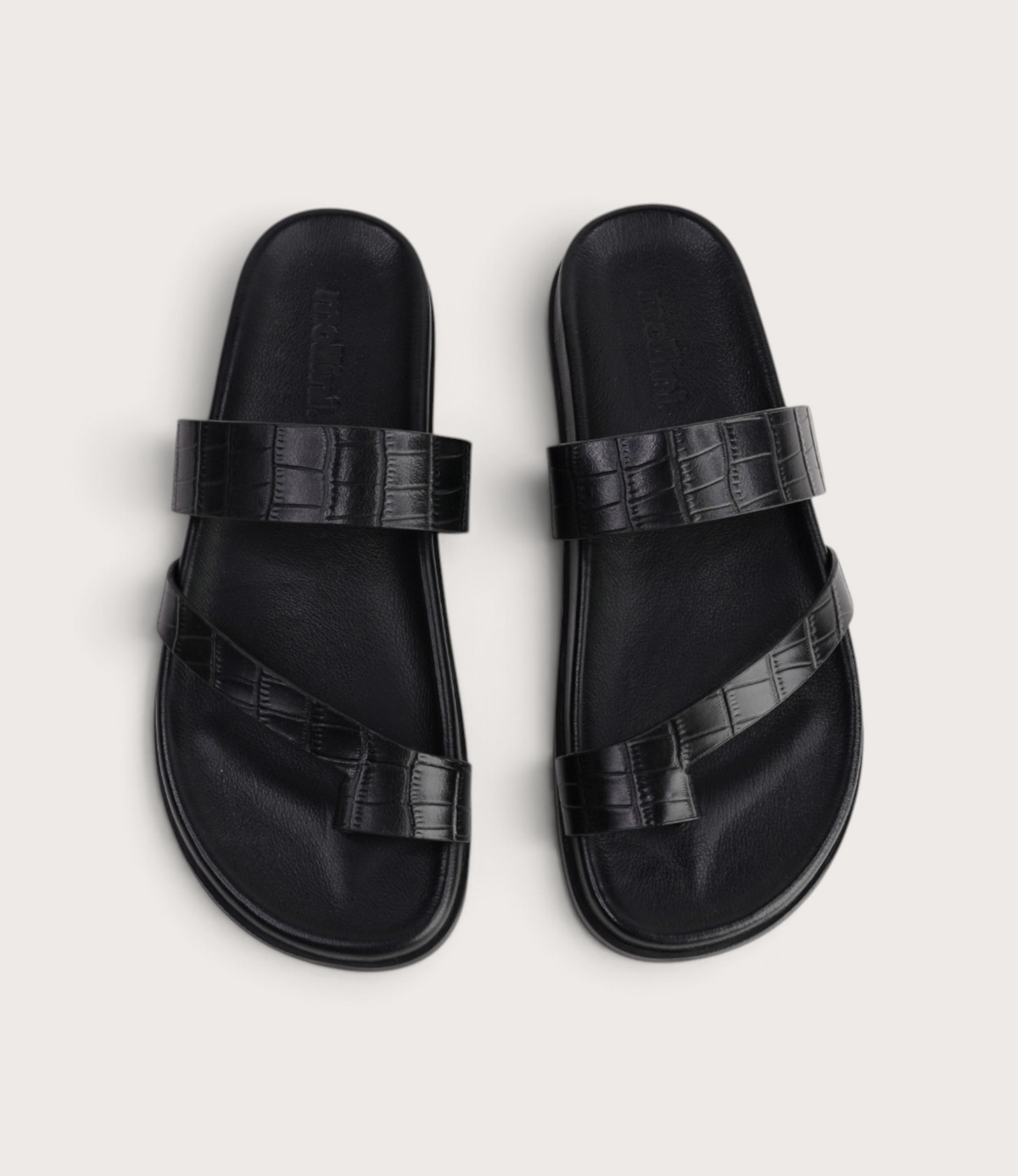 Haulen Black Croc Leather Sandals