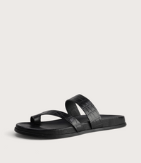 Haulen Black Croc Leather Sandals