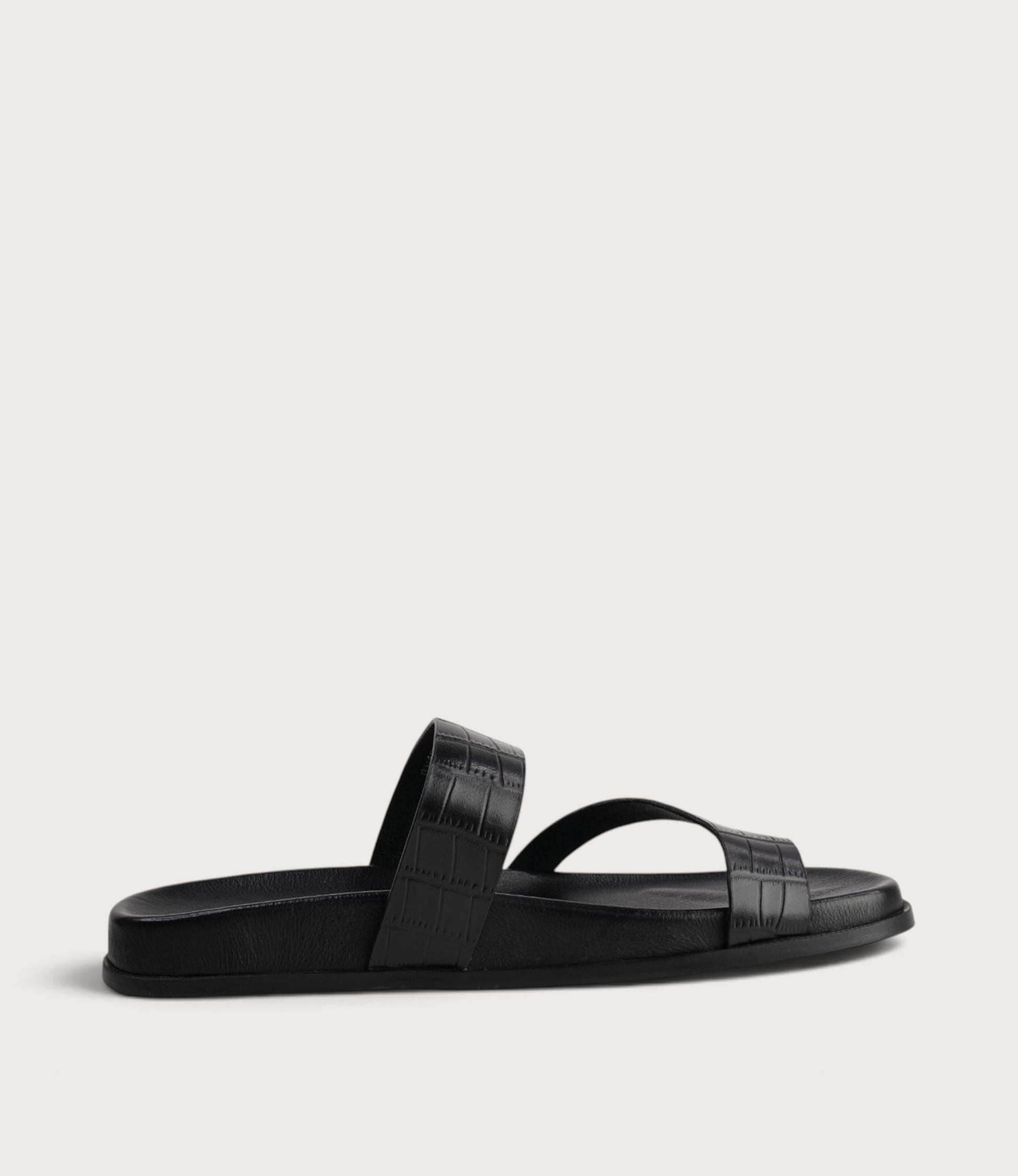 Haulen Black Croc Leather Sandals