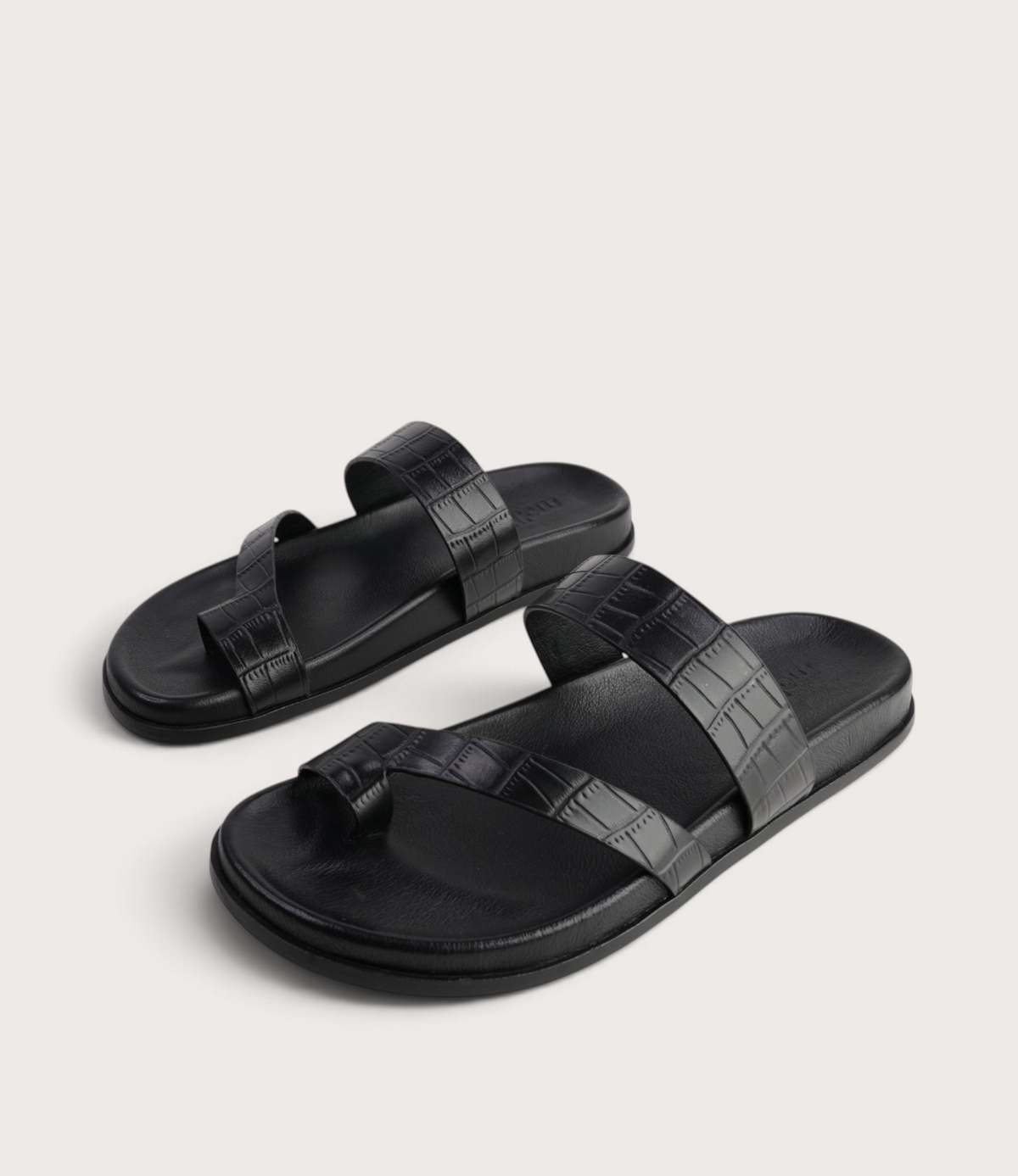 Haulen Black Croc Leather Sandals