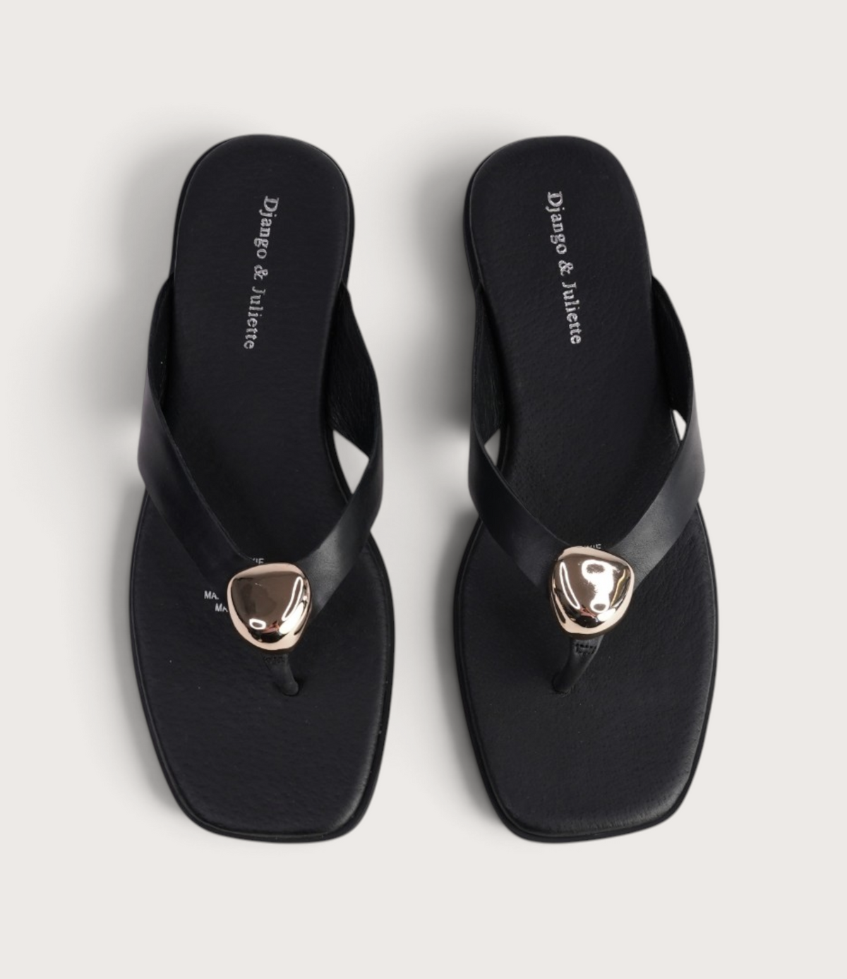 Nixie Black/ Gold Leather Slides