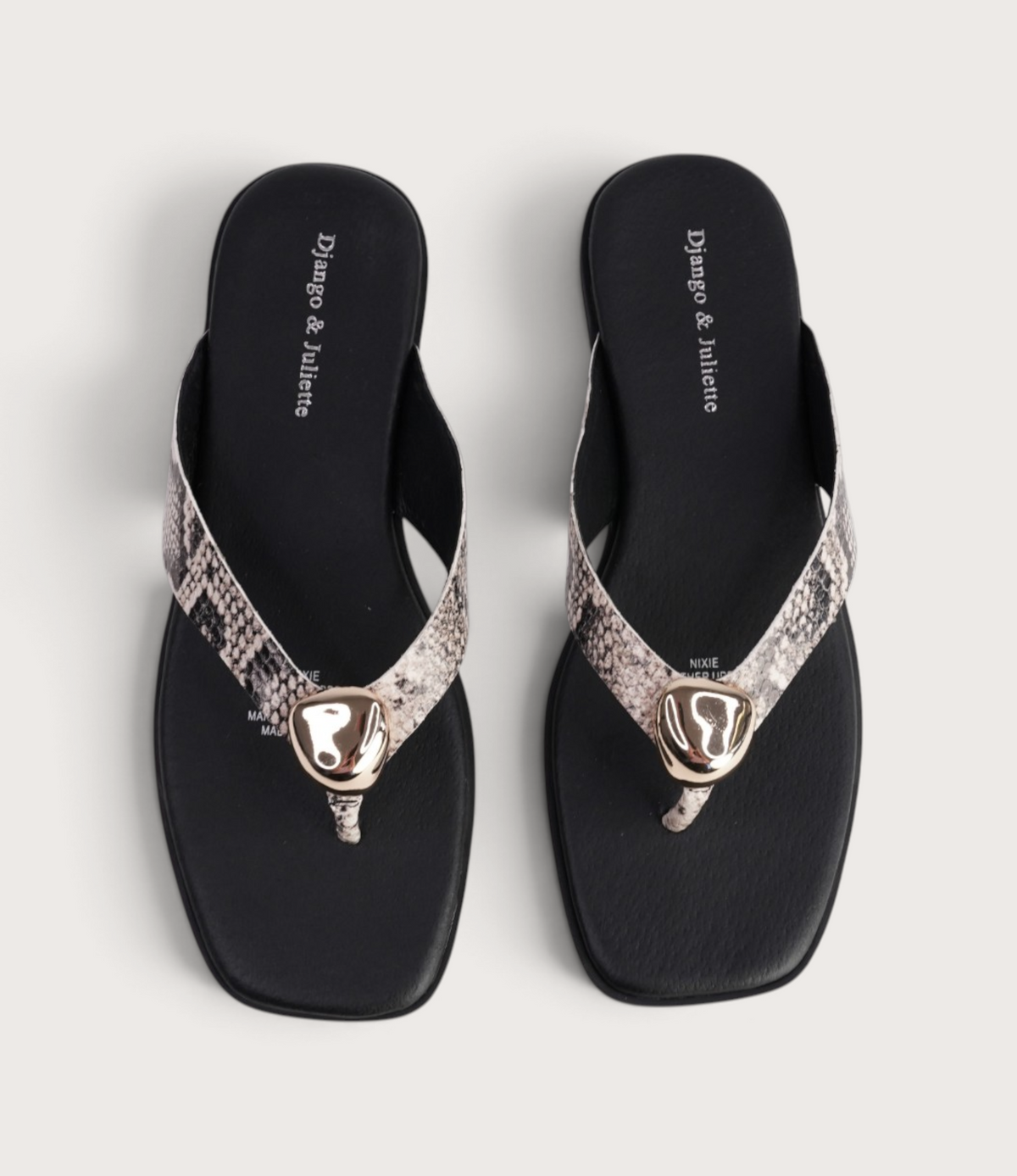 Nixie Black & Ivory Snake/ Gold Leather Slides