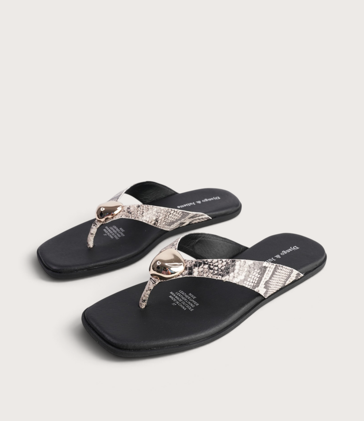 Nixie Black & Ivory Snake/ Gold Leather Slides