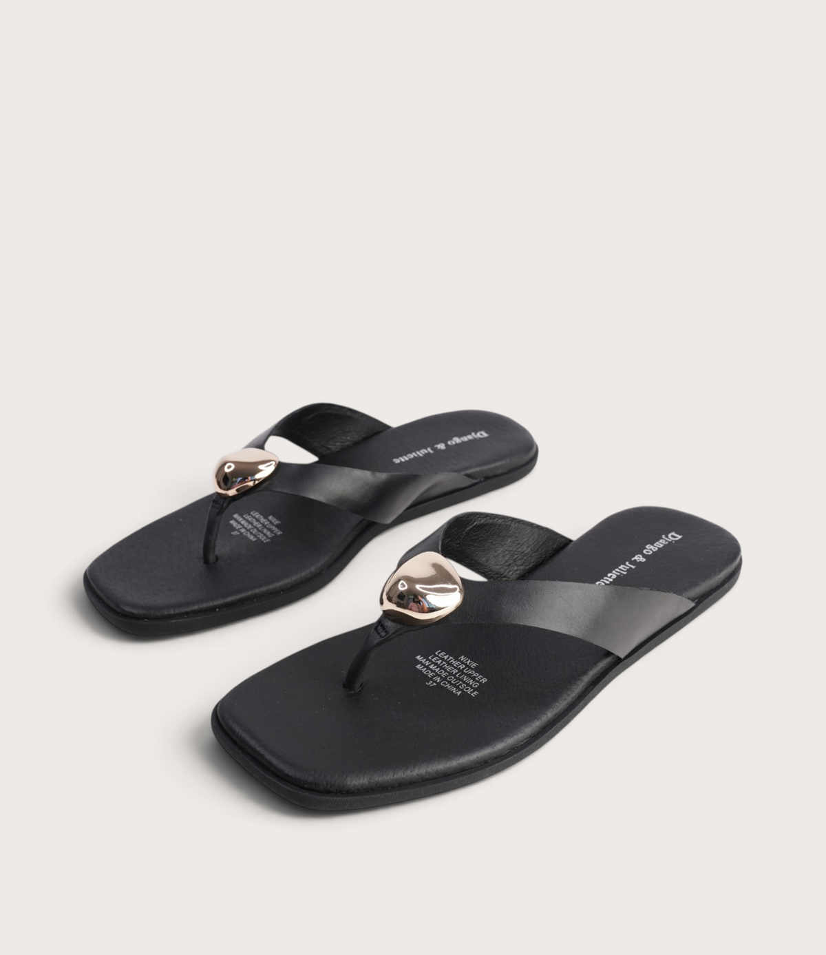 Nixie Black/ Gold Leather Slides