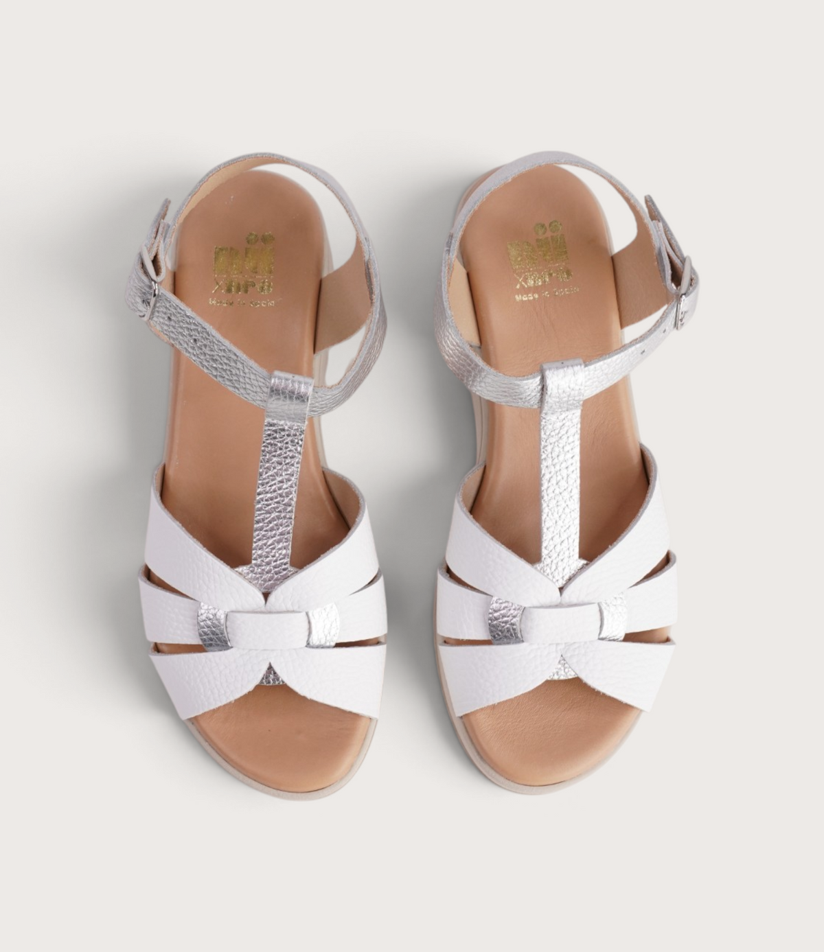 Hermia Blanco/ Plata Leather Sandals