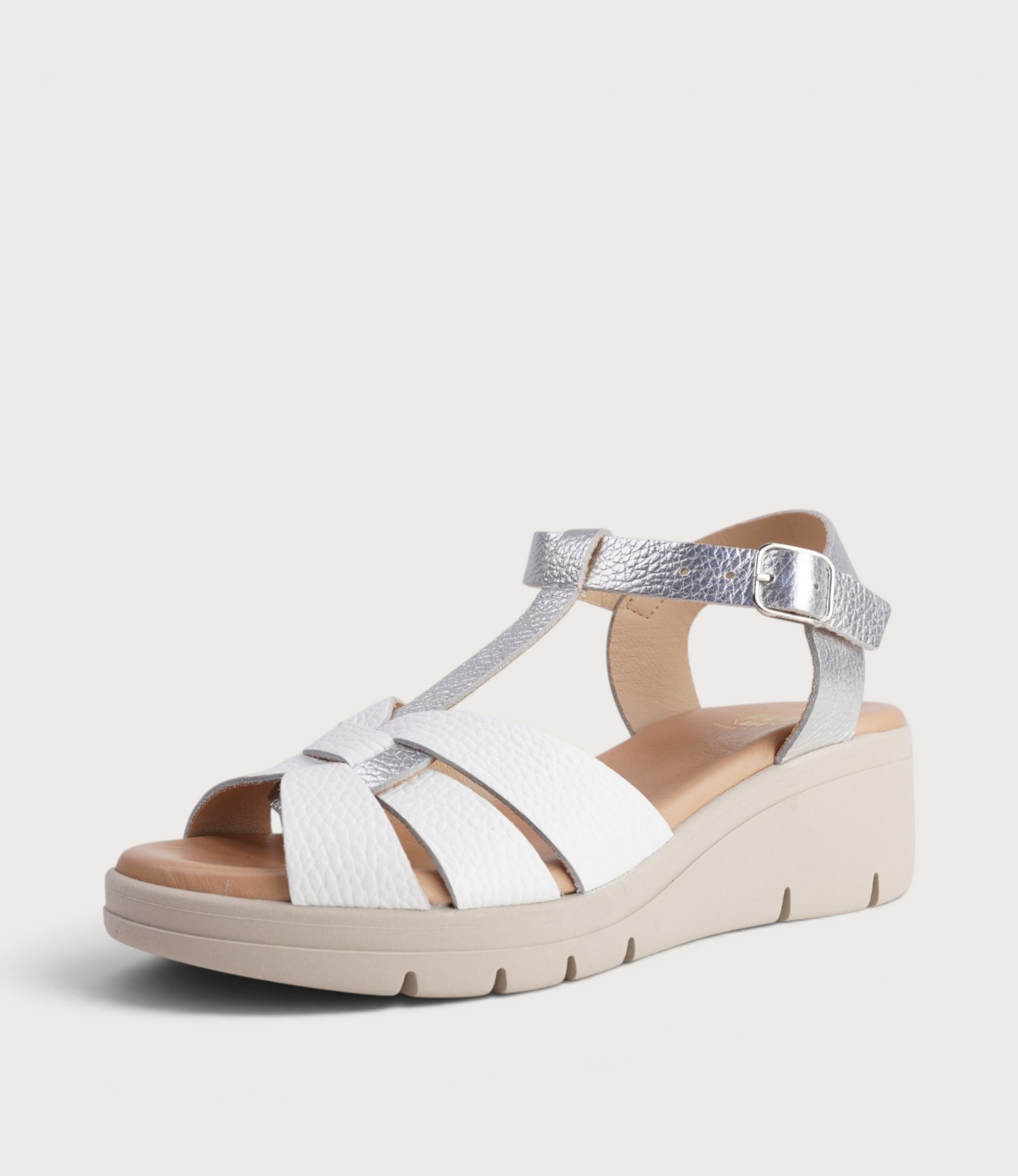 Hermia Blanco/ Plata Leather Sandals