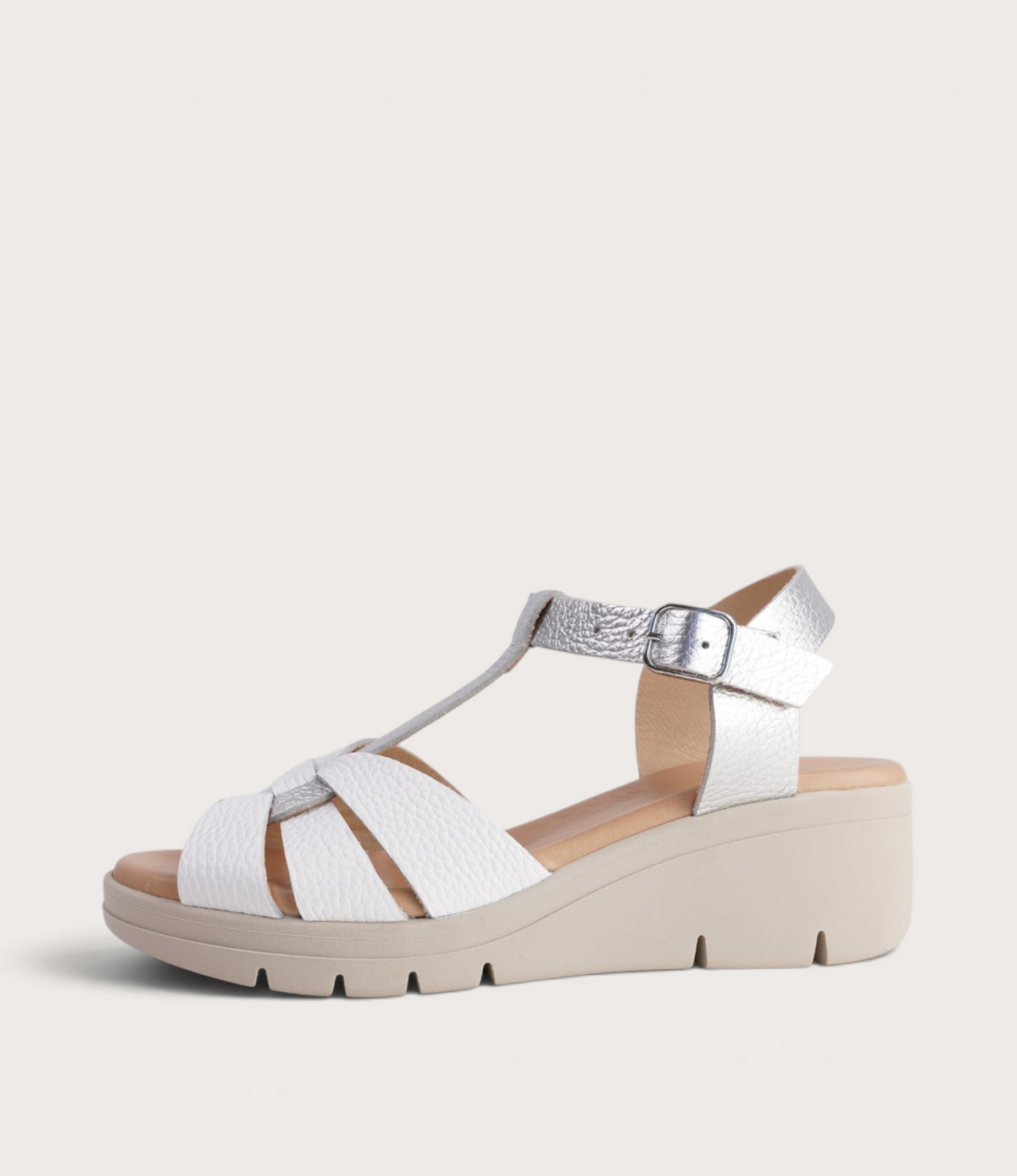 Hermia Blanco/ Plata Leather Sandals
