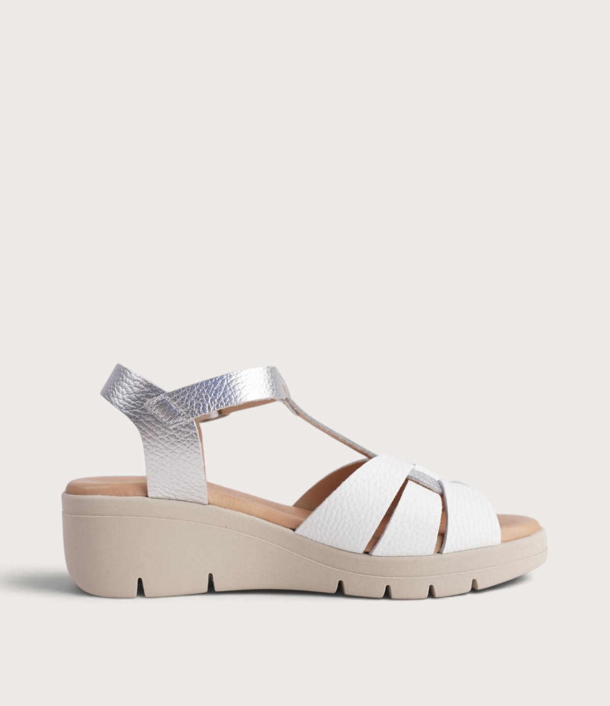 Hermia Blanco/ Plata Leather Sandals