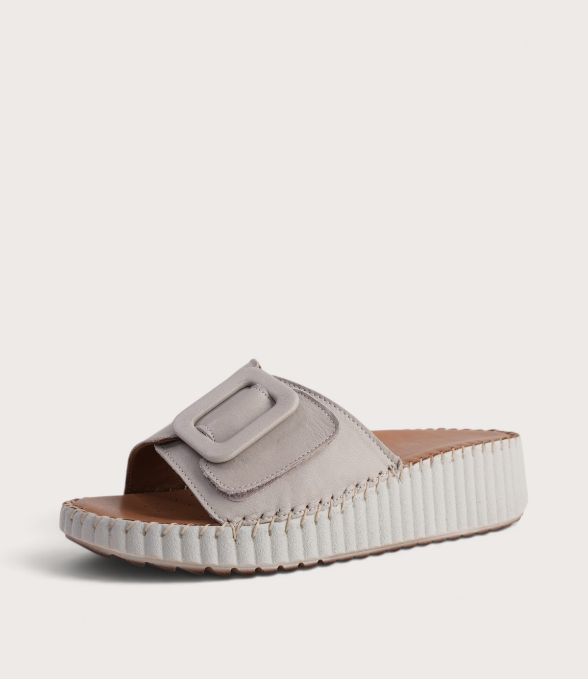 Solo Silver Grey Leather Slides