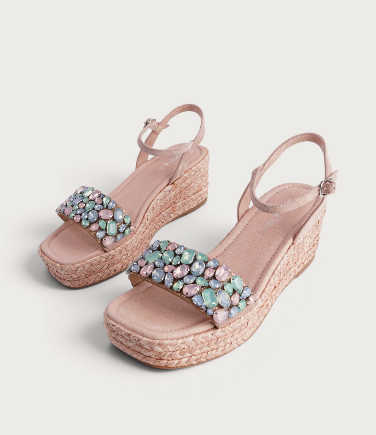 Phalica Multi Jewels/ Nude Suede Wedges