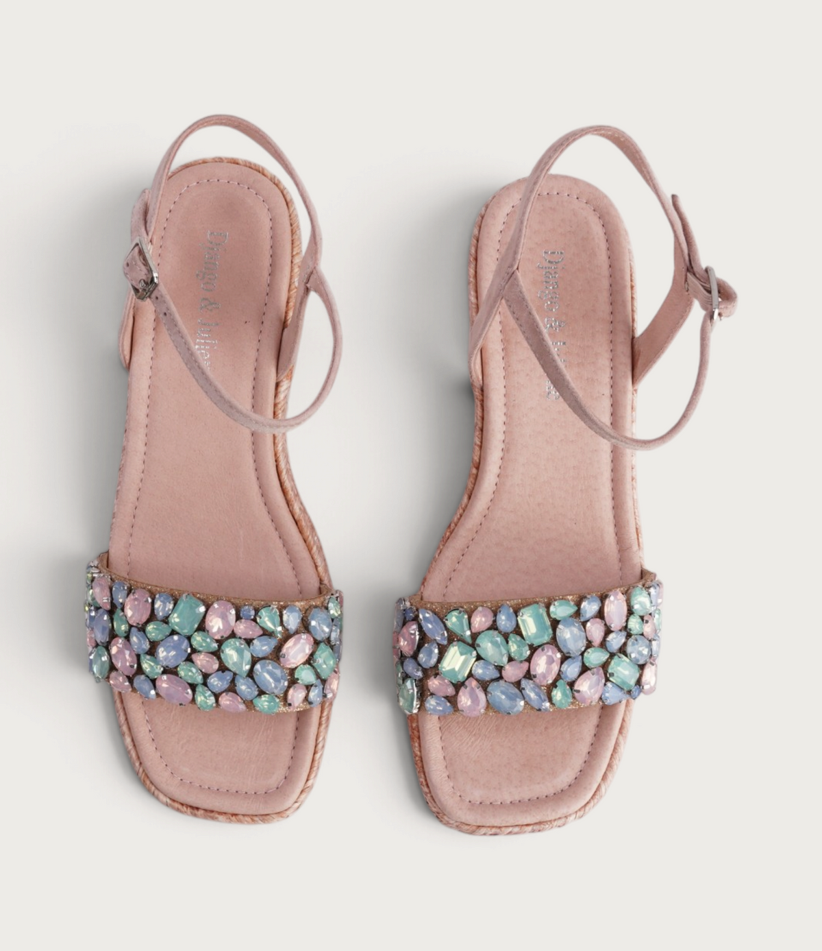Phalica Multi Jewels/ Nude Suede Wedges