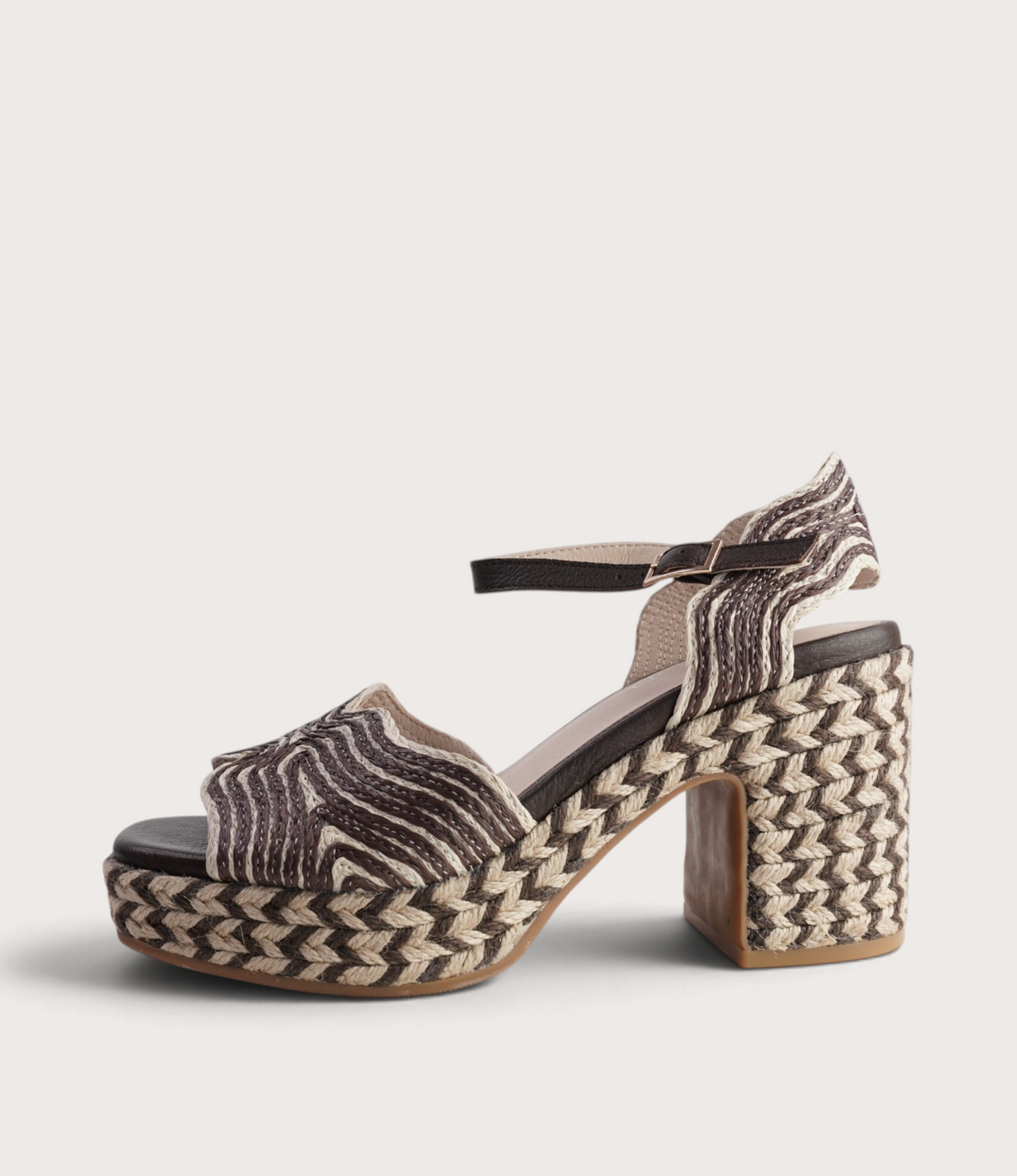 Maizy Choc & Natural Multi Raffia Heels - TOP END | Shouz