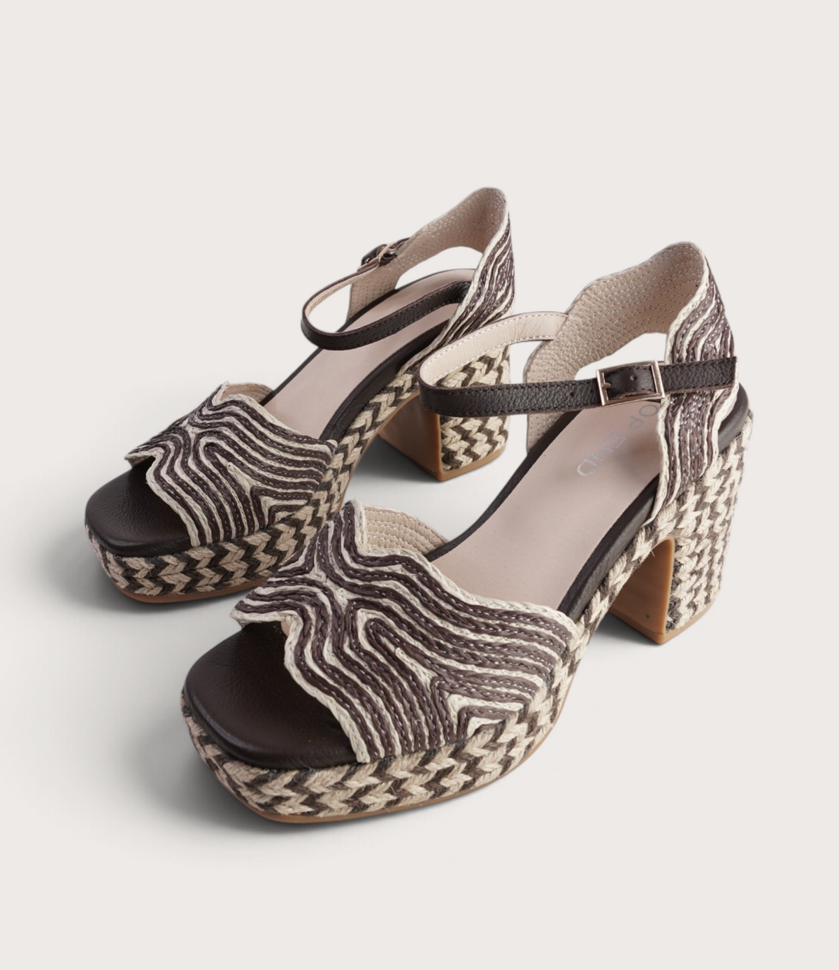 Maizy Choc & Natural Multi Raffia Heels - TOP END | Shouz