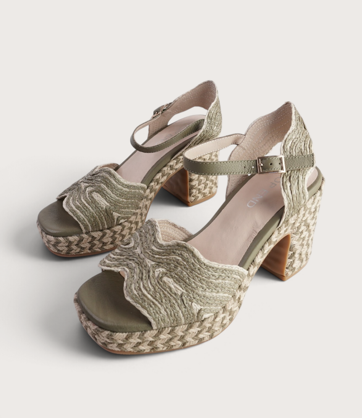 Maizy Khaki & Natural Multi Raffia Heels - TOP END | Shouz