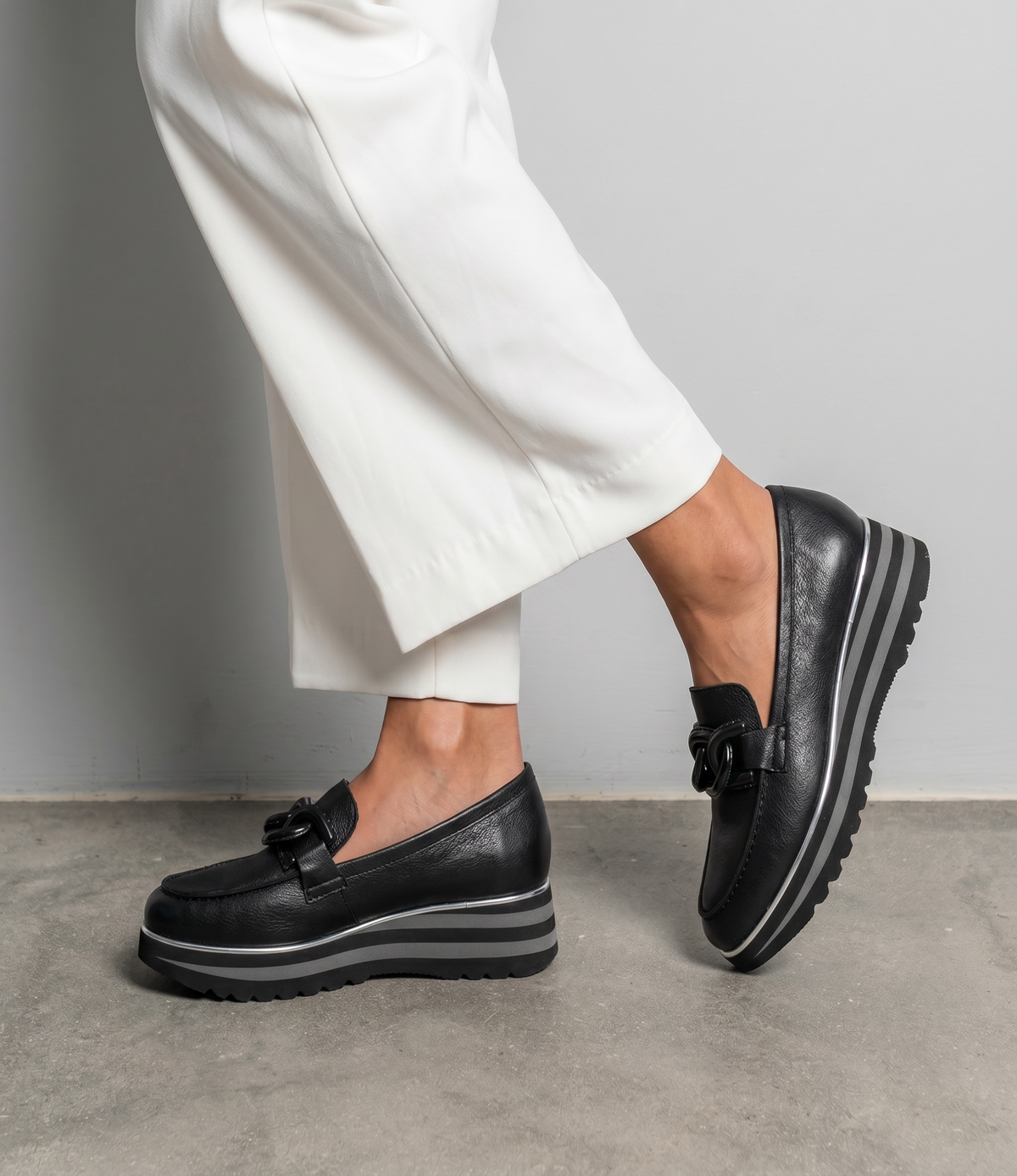 Ealia Black Leather/ Black Charcoal Sole Loafers - DJANGO AND JULIETTE | Shouz
