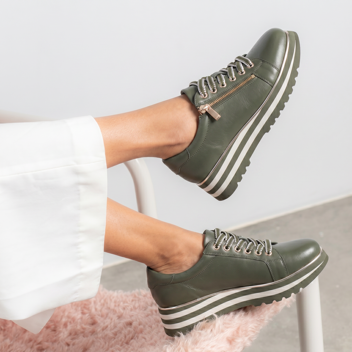 Eammes Olive/ Milk Leather Sneakers - DJANGO AND JULIETTE | Shouz