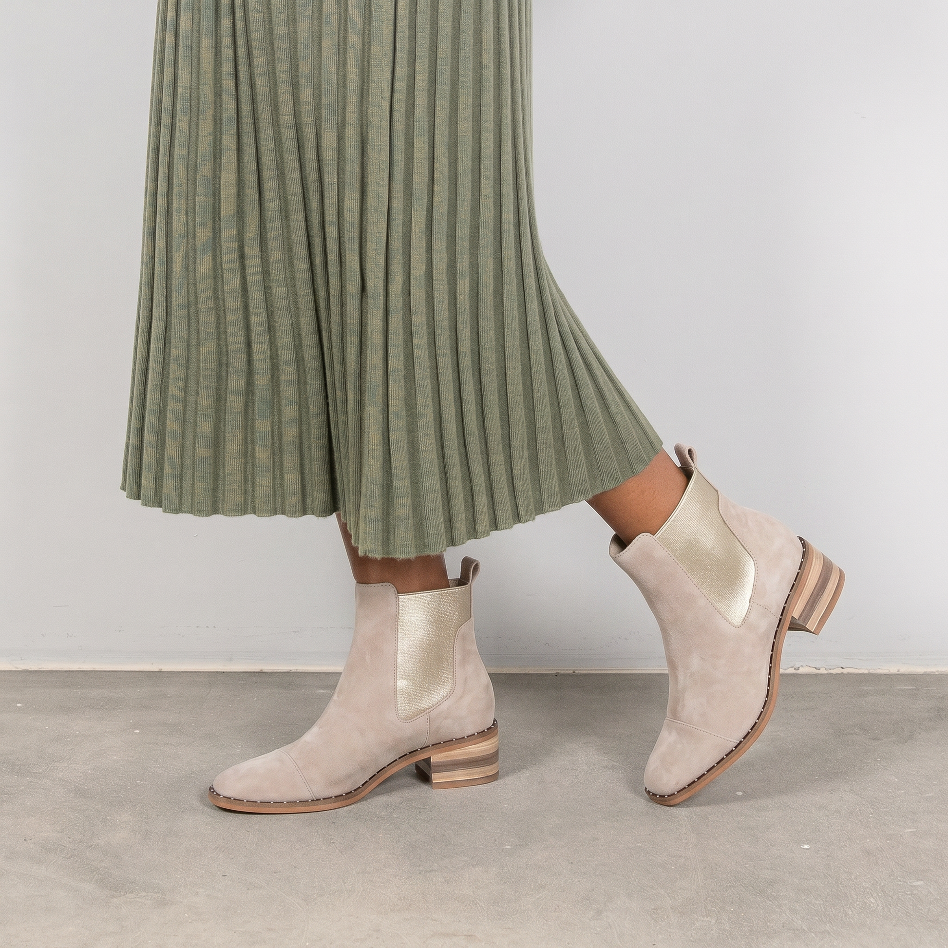 Forda Sandy Suede/ Metallic Elastic Ankle Boots