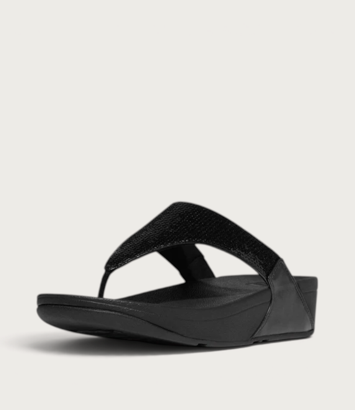 Lulu Leather Sequin Toepost All Black Sandals