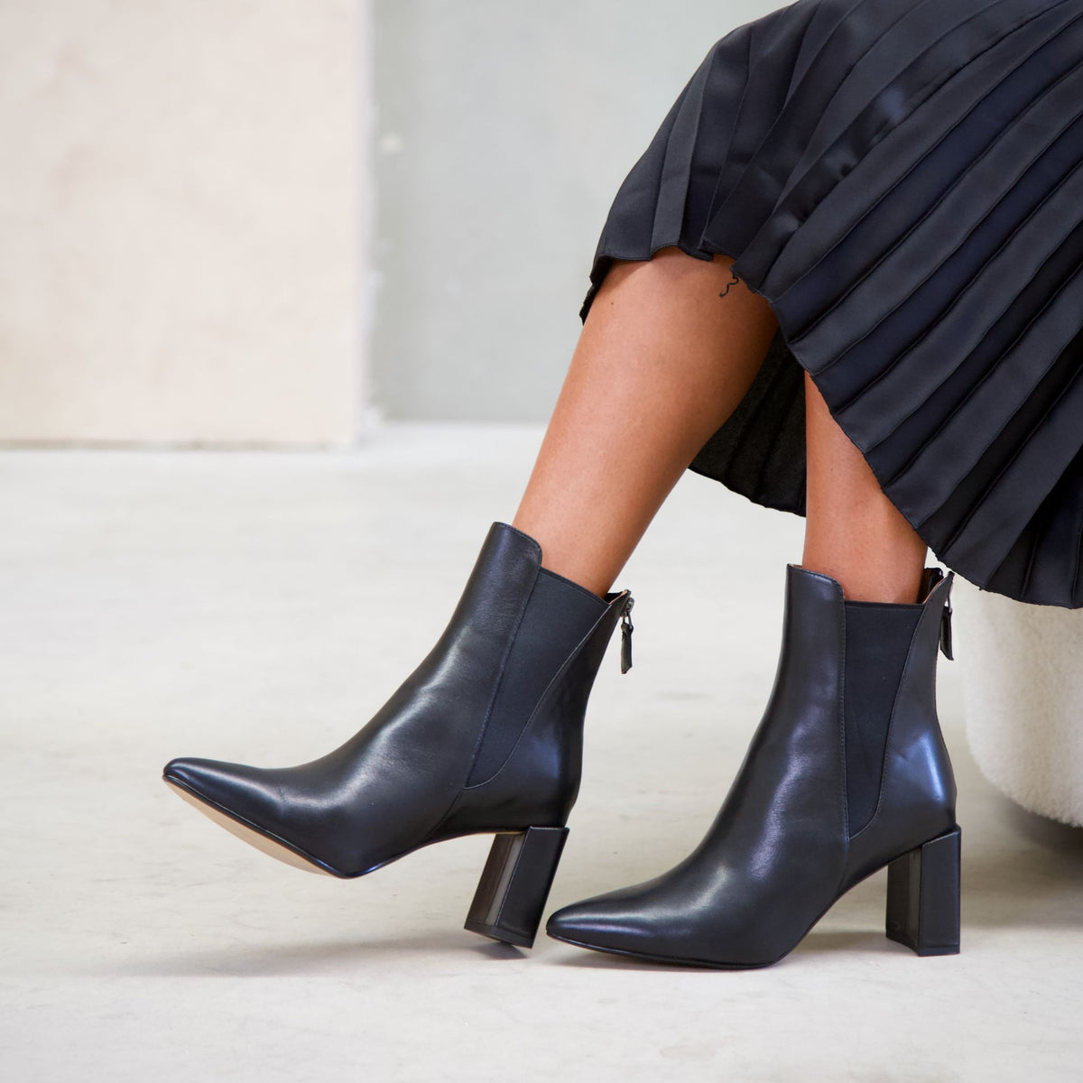 Beacon Black Leather Ankle Boots