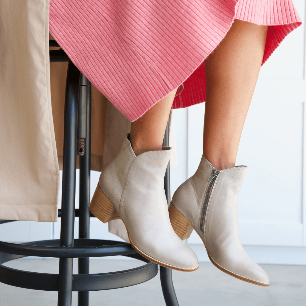 Mockas Taupe Leather Ankle Boots - Shouz