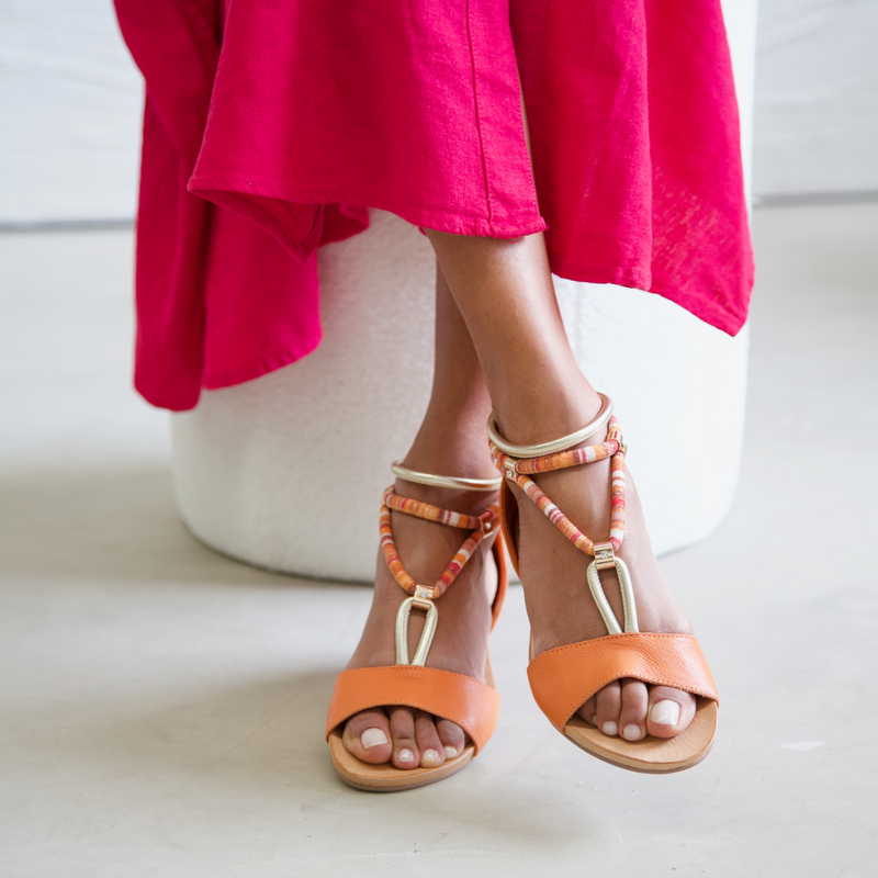 Jazmin Bright Orange Leather Sandals