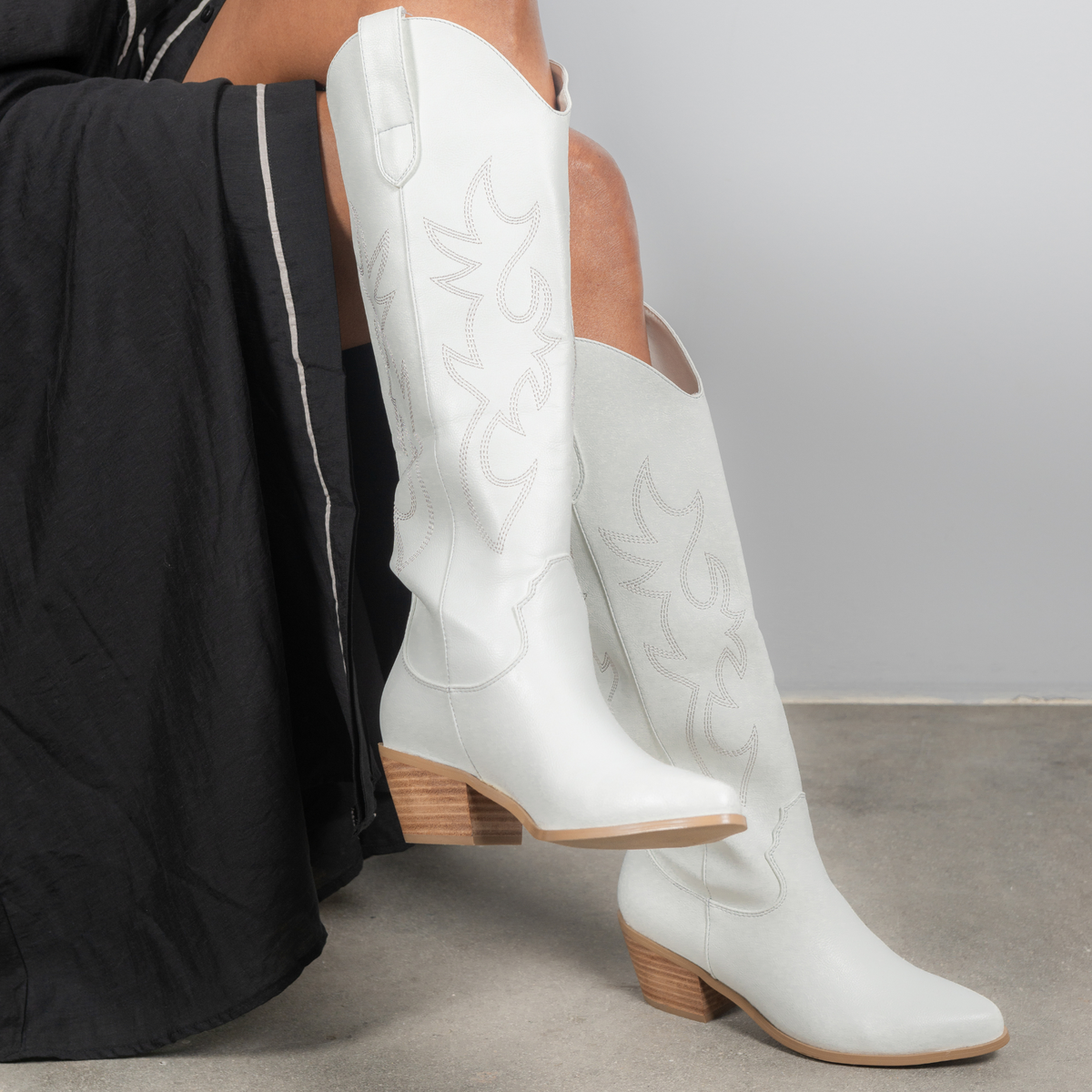 Urson White Knee High Boots