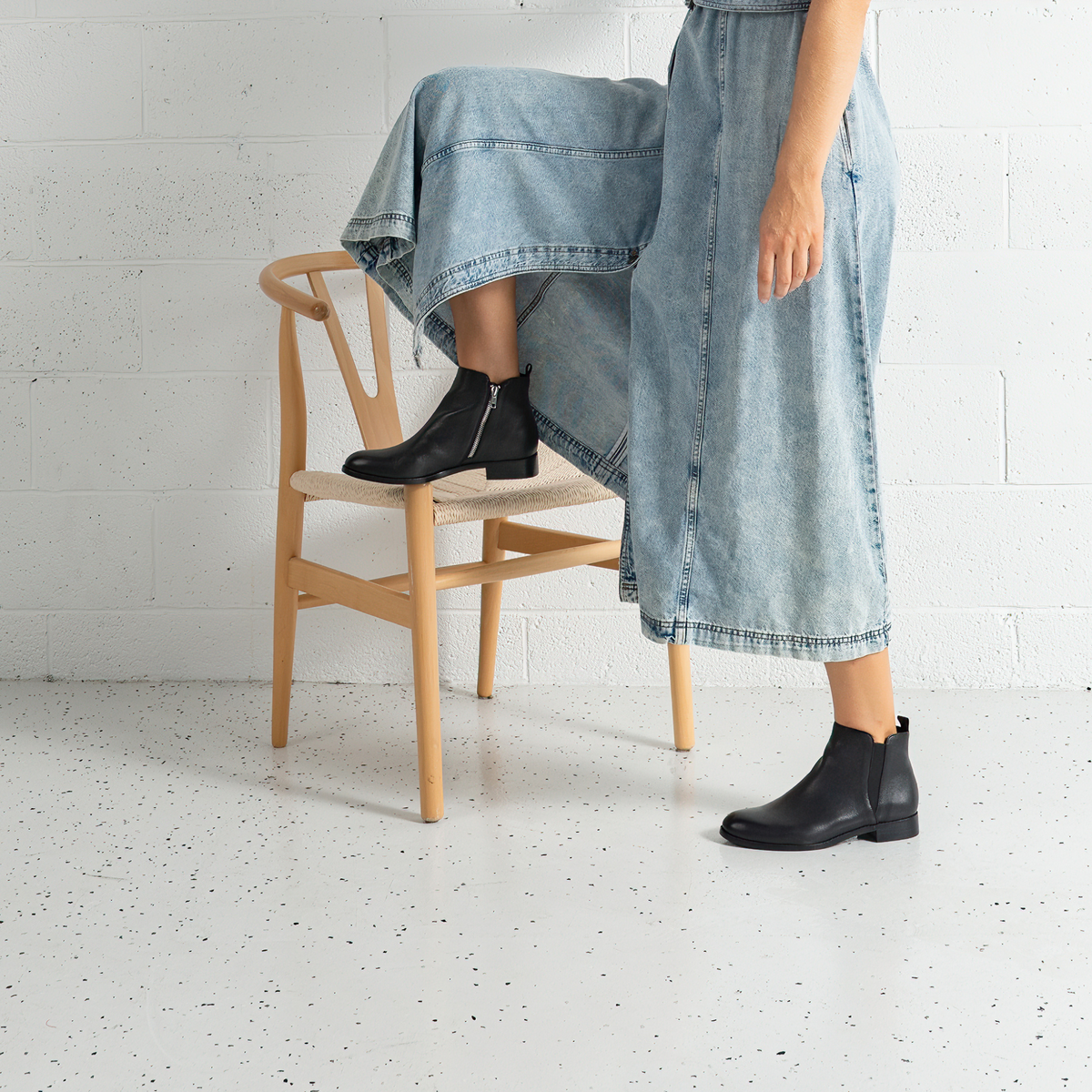 Nakta Black Leather/ Black Heel Ankle Boots