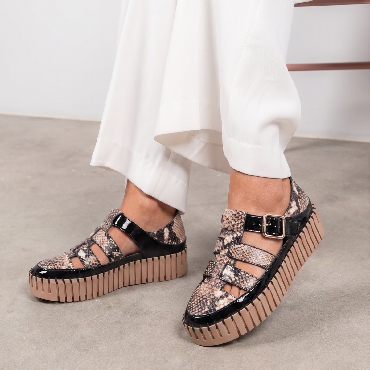 Baytown Black Patent/ Black Snake Caramel Sneakers - DJANGO AND JULIETTE | Shouz