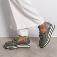 Ealia Olive/ Milk Leather Loafers - DJANGO AND JULIETTE | Shouz